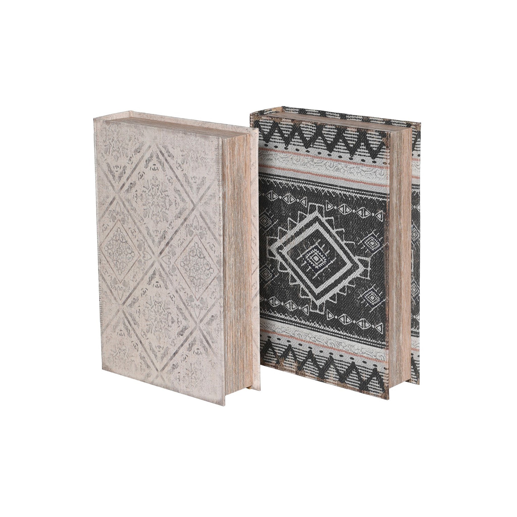 Set of 2 mock book storage boxes, with closable lid. Dimensions: H:330 W:215 D:70 mm Delivery: 7-10 days